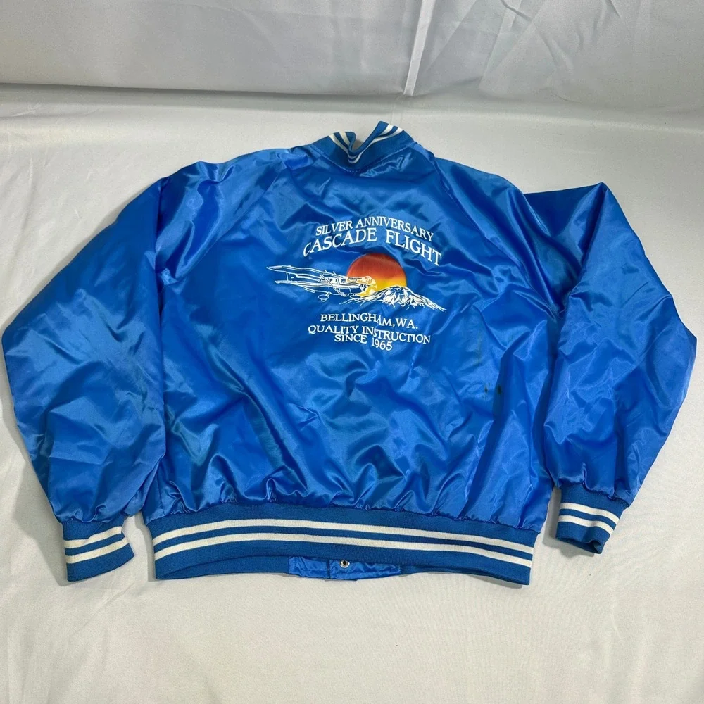 Vintage Executive Class‎ Cascade Flight Satin Bomber Jacket Blue XL Aviation
